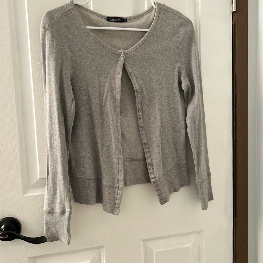 Hang Ten Gray Cardigan Sweater Lightweight Knit